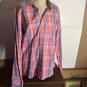 Bugatchi colourful plaid dress shirt long sleeve large shaped fit